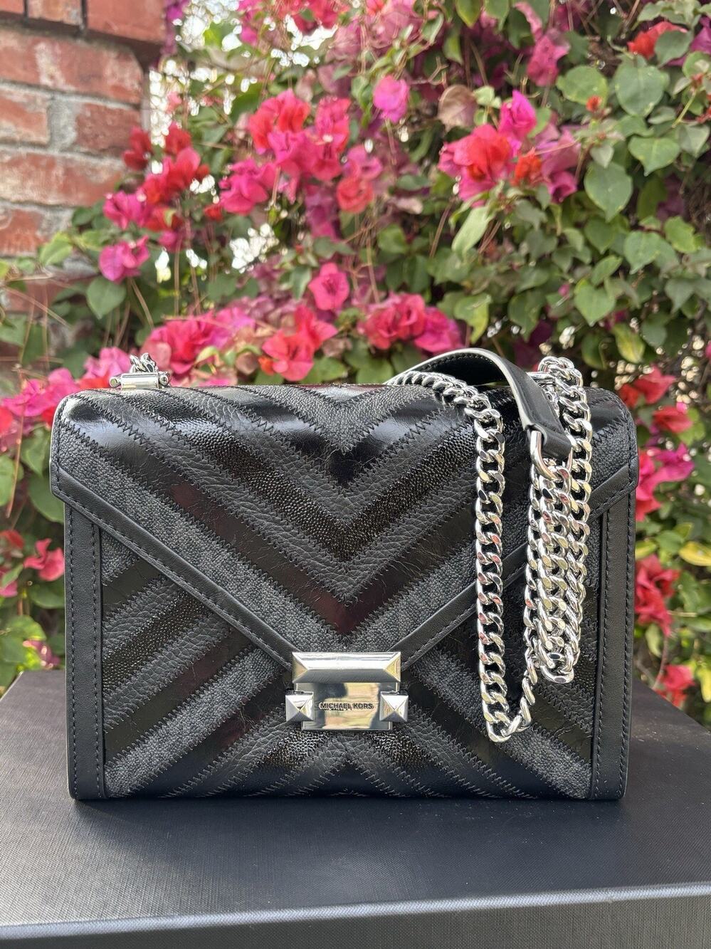 MICHAEL KORS Whitney Medium Flap Chain Strap Shoulder Bag Purse Black Sample
